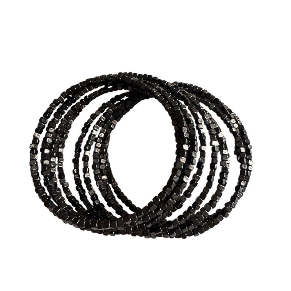 Guess Black and Silver Beaded Bracelet Set